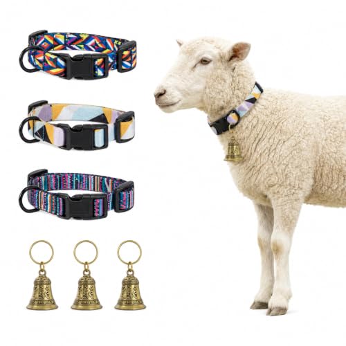 3 Pack Adjustable Goat Collars with Bells, Colorful Patterns - color: B