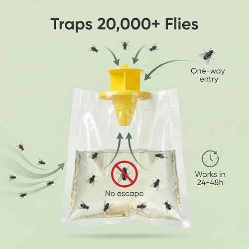 10-Pack Hanging Fly Trap Set with Disposable Bags; Includes Bait, Non-Toxic; Ideal for Backyards, Farms, Barns, Patios, and Gardens