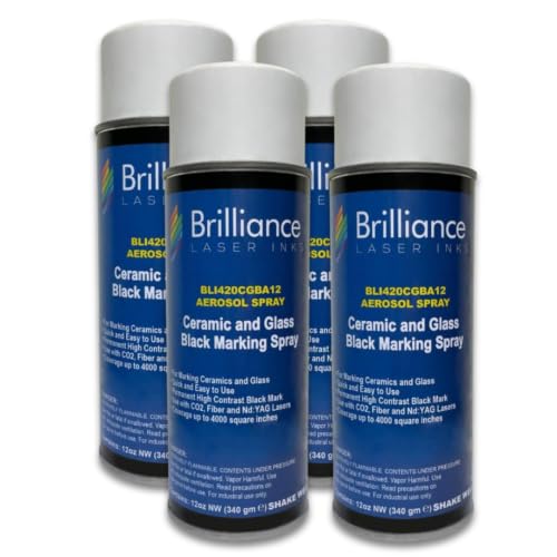 Pack of 4 - Brilliance Laser Inks Ceramic and Glass Black Marking Spray - 12oz Aerosol Marks on Ceramics and Glass. Aerosol for Fiber, YAG, Diode, and CO2 Laser Engraver Machine, BLI420 - color: 4 Pcs