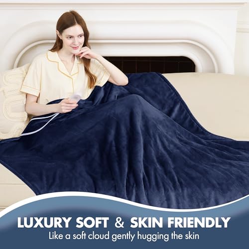 Full Size Heated Blanket Navy, Soft Fast Heating, 1-10H Timer - color: 07 - Navy, size: Full - 72" x 84"