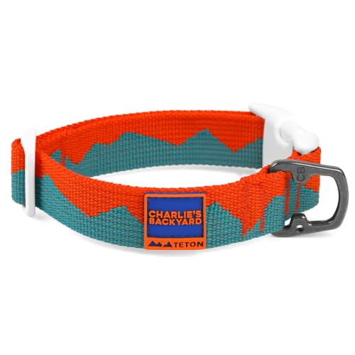 Charlie’s Backyard Teton Dog Collar, Urban to Trail Lightweight & Adjustable with Quick Release DURAFLEX Buckle, Durable D-Ring & All-Day Comfort, Sunset Peaks, Large - color: Sunset Peaks, size: Large