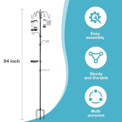YINGYM 6-Hook Bird Feeding Station, 94 Inch Bird Feeder Pole for Outdoors - size: 94 Inches without Squirrel Baffle