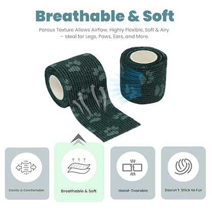 MEDUWEDU Pet Bandage 6 Rolls, Adhesive Bandage, Self Adhesive Bandage, First Aid Adhesive Gauze, for Horses, Dogs,Cats, Birds, Animals (Paw Prints, 2 Inch (Pack of 6)) - color: Animals