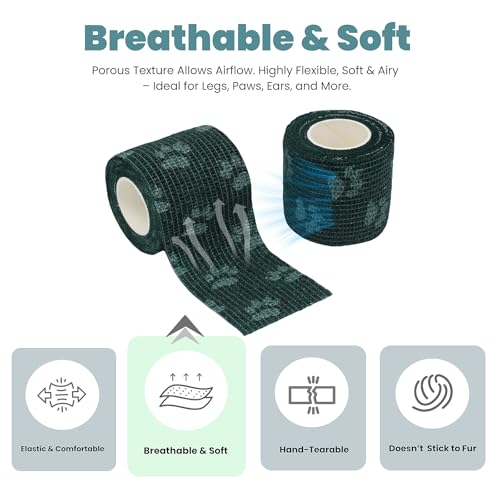 MEDUWEDU Pet Bandage 6 Rolls, Adhesive Bandage, Self Adhesive Bandage, First Aid Adhesive Gauze, for Horses, Dogs,Cats, Birds, Animals (Paw Prints, 2 Inch (Pack of 6)) - color: Paw Prints