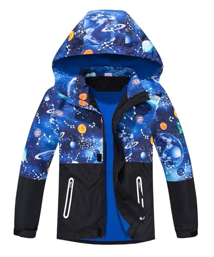 M2C Boys Girls Hooded Color Block Waterproof Fleece Lined Windbreaker Jacket - color: Space, size: 6-7 Years