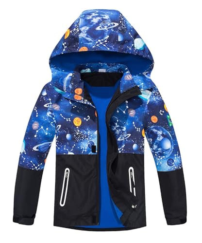 M2C Boys Girls Hooded Color Block Waterproof Fleece Lined Windbreaker Jacket - color: Space, size: 6-7 Years