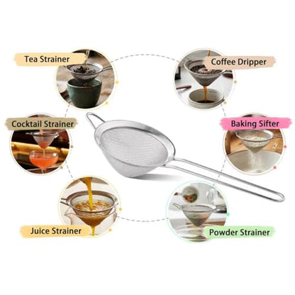 9 Pack Fine Mesh Strainer, OLULU Stainless Steel Cocktail Strainer Set with Handle for Tea, Coffee, Juice – Dishwasher Safe