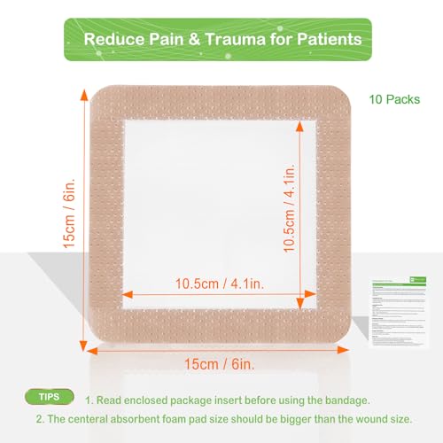 NeuHeils Silicone Foam Dressing with Border 6"x6", 10 Pack for Bed Sores - size: 6''x6'' (Pack of 10)
