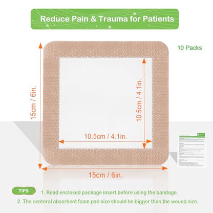 NeuHeils Silicone Foam Dressing with Border 6"x6", 10 Pack for Bed Sores - size: 6''x6'' (Pack of 10)