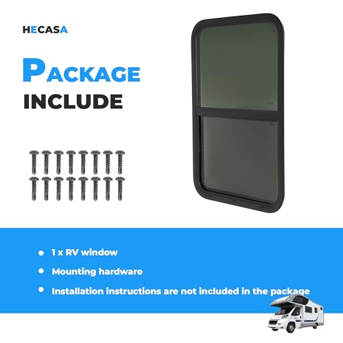 HECASA 24" W x 36" H RV Window w/Trim Ring Vertical Slide RV Window | Replacement W/Screen, for Camper, Cargo Travel Trailer, Cargo Van Tinted Glass Powder Coated - size: 24" W x 36" H