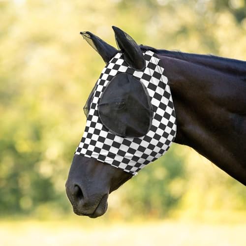 Jeffers Lycra Horse Fly Mask with Ears, Full - Breathable Lightweight Snug Fit Horse Face Covering, Mesh Eyes & Ears, Forelock Hole, UV Protection, Pasture & Riding Summer Apparel - Skater Cowgirl - color: Skater Cowgirl, size: Full