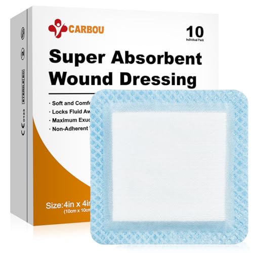 Carbou 4" x 4" Super Absorbent Wound Dressing, 10 Pack, Non-Adhesive Pads - size: 4"x 4"(Pack of 10)