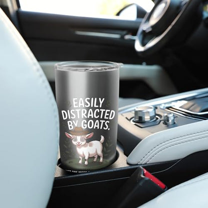 Easily Distracted by Goats Cute Coat Pygmy Goat Farmer Stainless Steel Insulated Tumbler - color: Brushed Steel