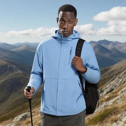 Men's Waterproof Shell Jacket, Lightweight Windbreaker Raincoat, Outdoor Trench Coat - color: Skyblue, size: Medium