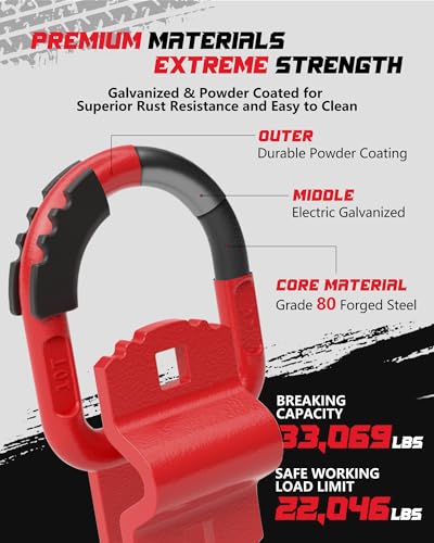 D-Ring Tie Down Anchors with Rubber Isolators, 4 Pack Heavy Duty 10 Ton Capacity Carbon Steel, Bolt-On with Mounting Hardware, Zinc & Powder Coated for Trailer, Truck, Pickup, Garage-Red - color: Red