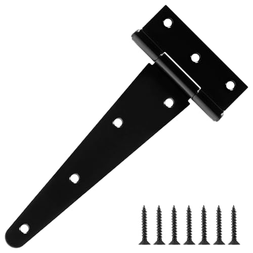 TDCHINGES T Strap Black Gate Door Hinges 8 Inch for Barn Shed 2.5mm 2 Pack - size: 2Pack-8inch