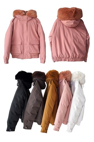 Winter Coats for Women Thickened Puffer Jacket with Detachable Fur Hood Winter Warm Parka Puffer Coat - color: Pink, size: Medium
