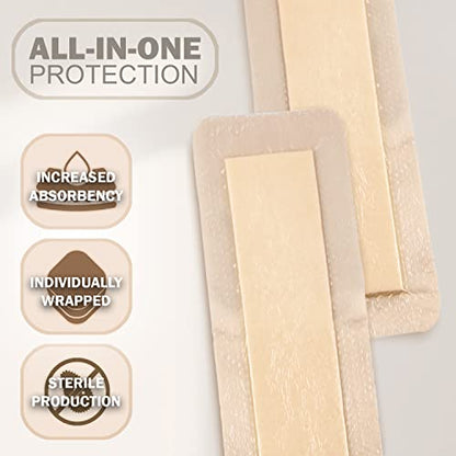 EVERLIT Care Silicone Foam Dressing with Adhesive Border | Highly Absorbent Hypoallergenic Bandages for Chronic Wounds, Bed Sores, Pressure Ulcers | Gentle & Secure Adhesion (4" x 10" | 5 Pack) - size: 4" x 10" | 5 Pack