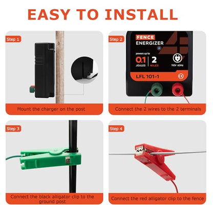 Electric Fence Charger, Electric Fence Energizer 0.1 Joule Ac Powered - size: 101-1