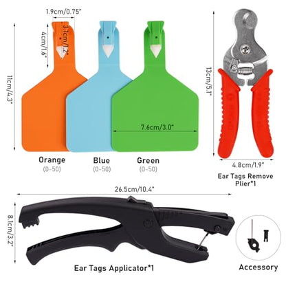 150 Pcs Cattle Ear Tags Kits 001-050 Numbered with Plier and Remover Tool