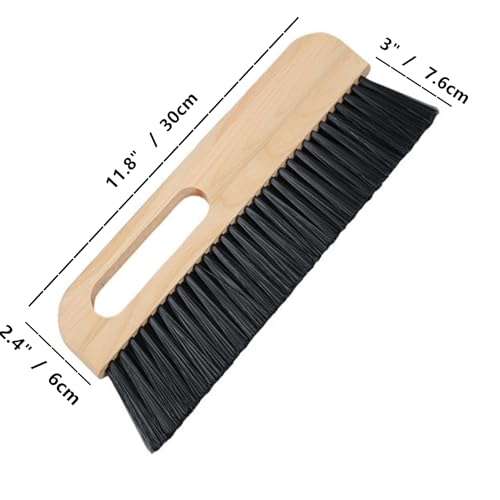1Pcs large concrete brush, 11.8 inch long thick horsehair cleaning brush tool, masonry concrete broom hand brush, dust removal brush, soft black horsehair fiber, with comfortable wooden handle