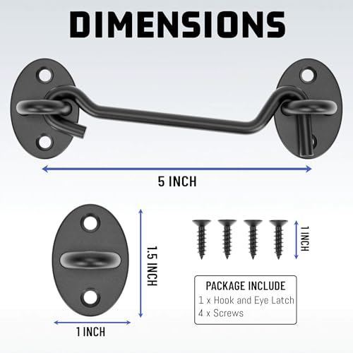 5" Hook and Eye Latch 1 Pack, Privacy Eye Hook Latch, Door Hook Lock, 1Pack | for Indoor Outdoor Slide/Barn/Shed/Door, Window, Fences Cabinet, Barn Door Latch - size: 5 Inch