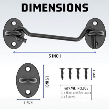 5" Hook and Eye Latch 1 Pack, Privacy Eye Hook Latch, Door Hook Lock, 1Pack | for Indoor Outdoor Slide/Barn/Shed/Door, Window, Fences Cabinet, Barn Door Latch - size: 5 Inch