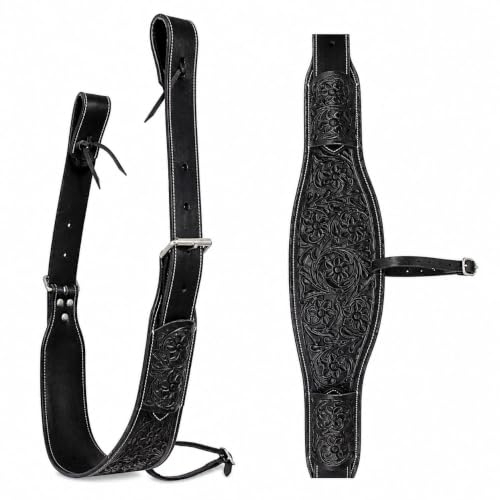 Horse Floral Tooled Leather Rear Flank Saddle Cinch Billets 97101 - color: Black