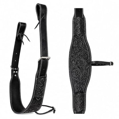 Horse Floral Tooled Leather Rear Flank Saddle Cinch Billets 97101 - color: Black