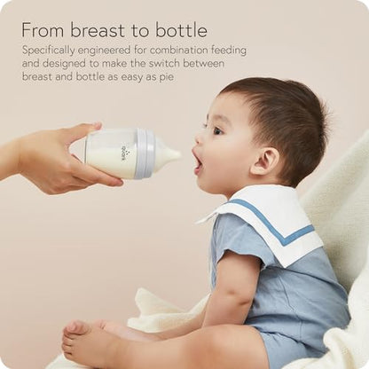 BuubiBottle Max Slow Flow Bottle for Newborn Babies by Quark - with Anti-Colic RealFeel Nipple to Simulate Breastfeeding - BPA-Free, PVC-Free, Toxin-Free - 8 Oz Bottle with Lid, 2 Pack - Gray - color: Gray