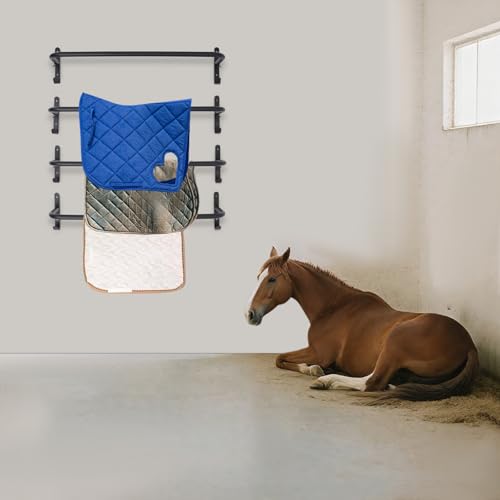 4-Pack Black Wall Mounted Saddle Blanket Racks – 33.86"x5.91"x7.87" – Heavy Duty Steel – Rustproof Baked Paint – for Stables, Garages, Homes – Holds Blankets, Towels, Bags