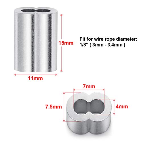 1/8 Aluminum Cable Crimps, Ferrules 150PCS, Crimping Loop Sleeves Wire Rope | Crimp Sleeves For Cable Ferrule And Wire Rope Connections. Loop Sleeve Design For Cable And Rope Crimping Applications. - size: 1/8" (150PCS)