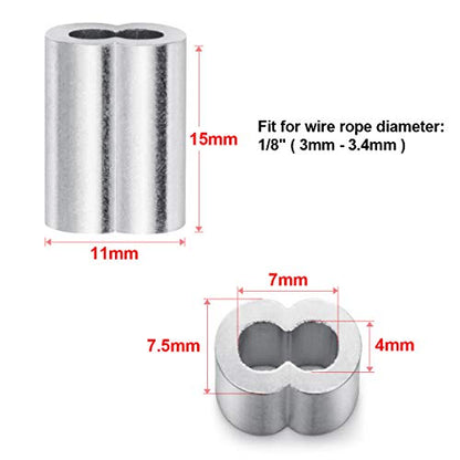 1/8 Aluminum Cable Crimps, Ferrules 150PCS, Crimping Loop Sleeves Wire Rope | Crimp Sleeves For Cable Ferrule And Wire Rope Connections. Loop Sleeve Design For Cable And Rope Crimping Applications. - size: 1/8" (150PCS)