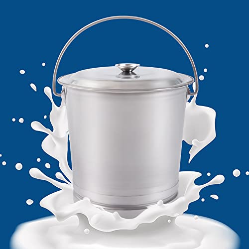 14.8Qt Stainless Steel Milk Pail Bucket with Lid and Handle, Heavy Duty Round Bucket Multi Purpose Bucket Milk Cans for Compost Kennels, Kitchen Compost Bin