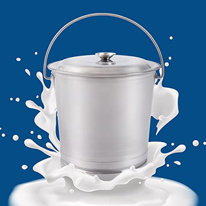 14.8Qt Stainless Steel Milk Pail Bucket with Lid and Handle, Heavy Duty Round Bucket Multi Purpose Bucket Milk Cans for Compost Kennels, Kitchen Compost Bin