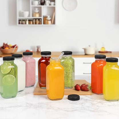 umud Juice Bottles with Lids, 16 Oz - Set of 8 - Clear Glass Jars with Caps - Reusable Empty Drink Containers for Juicing, Smoothies, Water, Milk, Kombucha Storage, Wellness Shots and More (8)