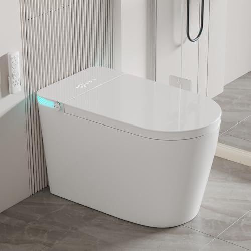Smart Toilet with Bidet Heated Seat Auto Flush & Soft-Close Seat/Lid | Tankless Electric One Piece Toilets for Bathroom with Foot Sensor Warm Water Wash&Air Dry Siphon Dual Flush 0.8/1.2 GPF - color: Cloudy White