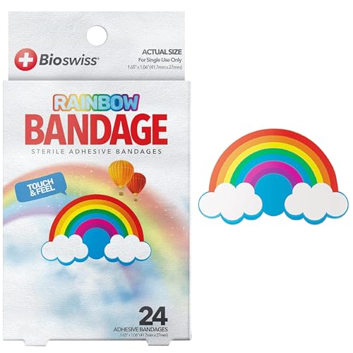 BioSwiss Bandages, Rainbow Shaped Self Adhesive Bandage Set, Latex Free, Sterile Wound Care, 24 Count - color: Rainbow, size: 24-Count Box