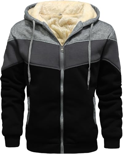 Men's Winter Fleece Thermal Jackets for Men Sherpa Lined Hoodies Warm Thick Jacket Outerwear - color: 995dark Grey Iron Grey Black, size: Medium
