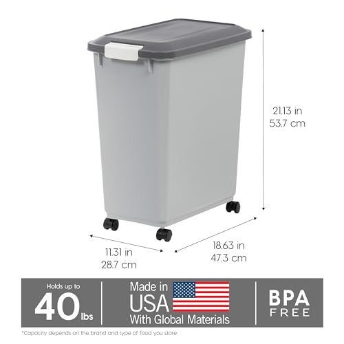 IRIS USA Dog Food Storage Container, Up to 40 lbs, Gray/Dark Gray - color: Gray/Dark Gray, size: 40 lbs