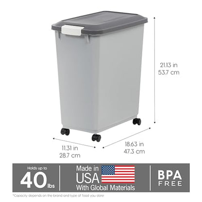 IRIS USA Dog Food Storage Container, Up to 40 lbs, Gray/Dark Gray - color: Gray/Dark Gray, size: 40 lbs