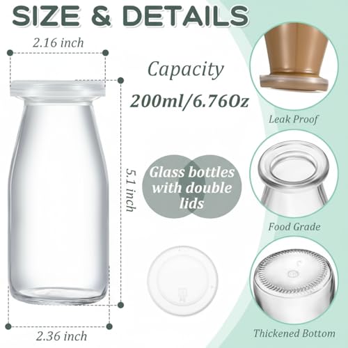Zubebe 6 Pack 6 oz Glass Jars Milk Bottles with 12 Lids Mini Yogurt Jars - size: 6 oz