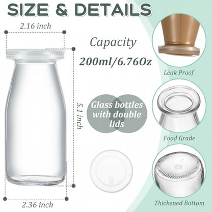 Zubebe 6 Pack 6 oz Glass Jars Milk Bottles with 12 Lids Mini Yogurt Jars - size: 6 oz
