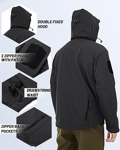 TACVASEN Men's Tactical Softshell Jacket Winter Soft Warm Fleece Lined - color: Black, size: Small