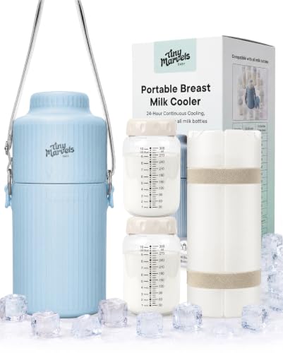 Portable Breast Milk Cooler 22oz Large Capacity with 2 Bottles for Outdoor - color: Blue