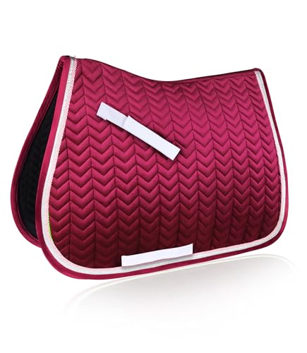 All Purpose Saddle Pad for Horses Wither Relief English Saddle Pad | Contoured Wither Relief w/ Cushioned Padding, Secure Girth Loops & Two-Tone Trim, Ideal for Training, English Riding&Jumping - color: Retro Magenta