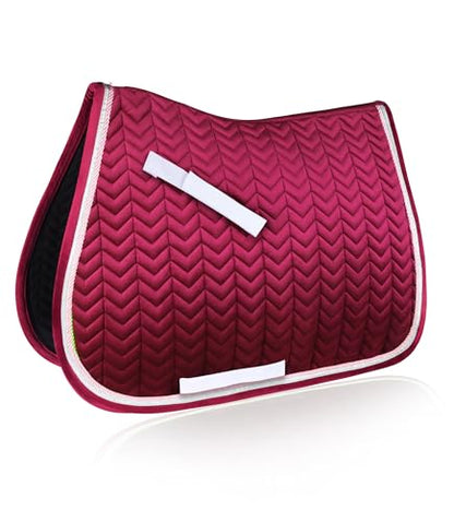 All Purpose Saddle Pad for Horses Wither Relief English Saddle Pad | Contoured Wither Relief w/ Cushioned Padding, Secure Girth Loops & Two-Tone Trim, Ideal for Training, English Riding&Jumping - color: Retro Magenta