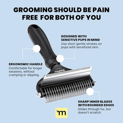 MalsiPree Dog Brush - Large Black, 2-in-1 Undercoat & Dematting Rake | 2-in-1 undercoat rake & dematting brush - deshedding tool - Use for medium to large double-coated dogs & cats