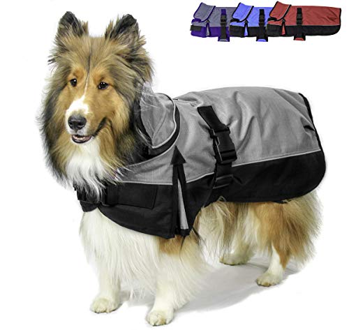 Derby Originals Ruff Pup 1200D Ripstop Waterproof Reflective Winter Dog Coat with Neck Cover and Harness Compatible Opening 220G, charcoal/black, "22""" (80-8127) - color: Charcoal/Black, size: 22"