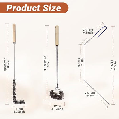 3 PCS Fryer Cleaning Tools, Deep Fryer Stainless Steel L-Shaped Brush, Cleanout Rod, Long Handle Basket Brush for Air Fryers, Deep Fryers - color: 3pcs Steel Brush
